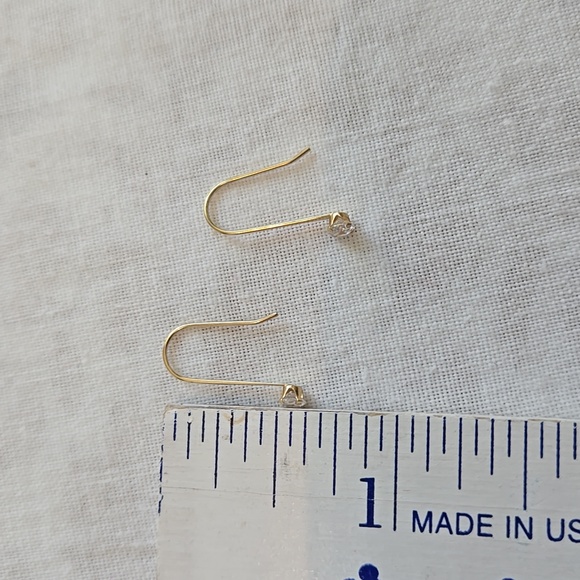 14K Yellow Gold Brilliant Cubic Zirconia Dangle Round Danity Earrings 0.3g - Picture 5 of 6